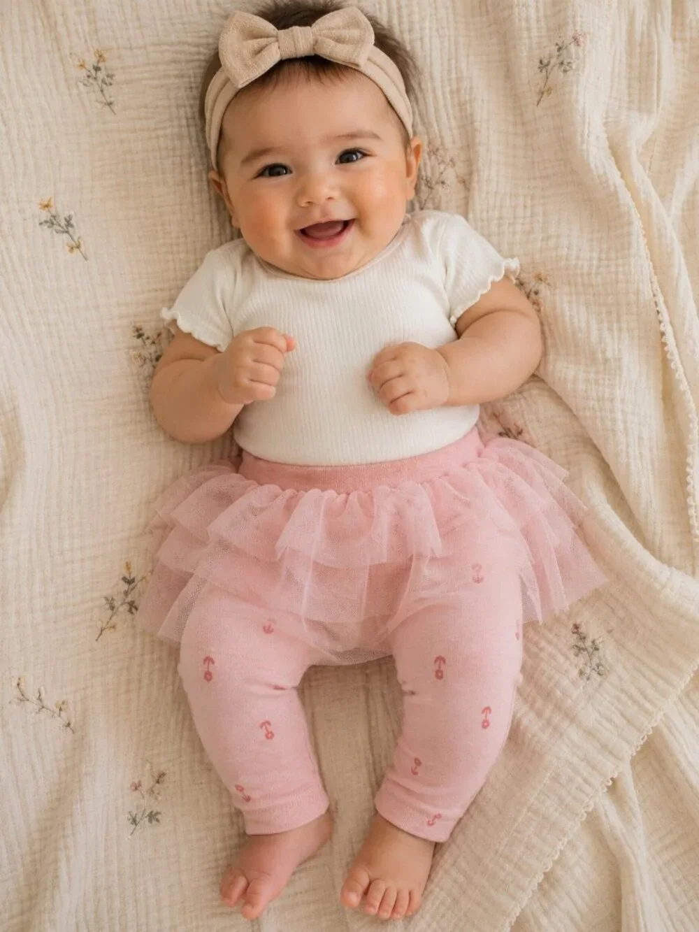 Baby Girls Pink Tutu Leggings Layered Tulle Skirt Floral Print Pull On Pants